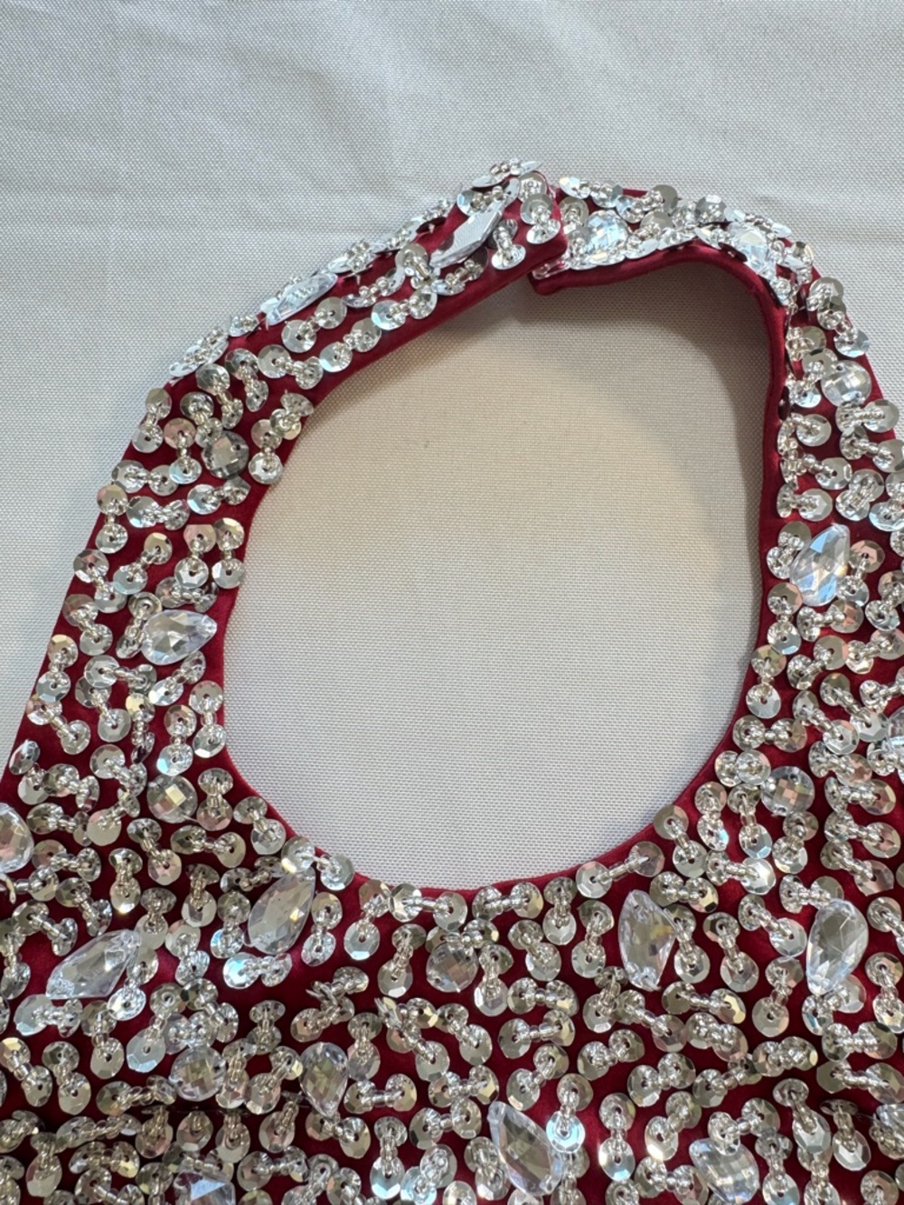 Red Rhinestone Two Piece Prom Dress Set Halter Beaded Formal - Picture 8 of 16